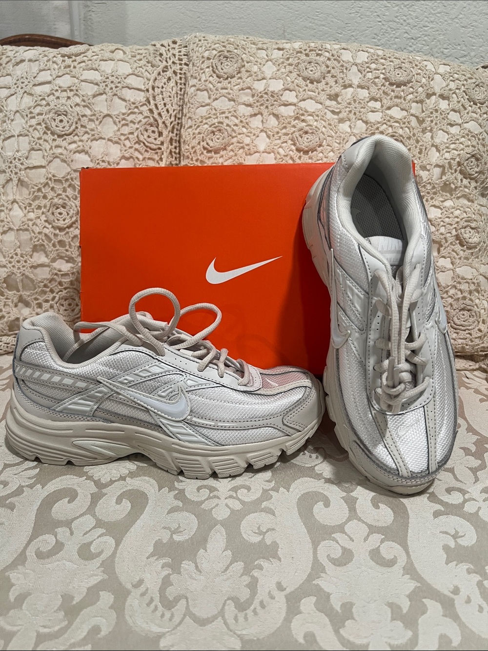 Nike Women’s White and Light Gray Mesh Athletic Sneakers